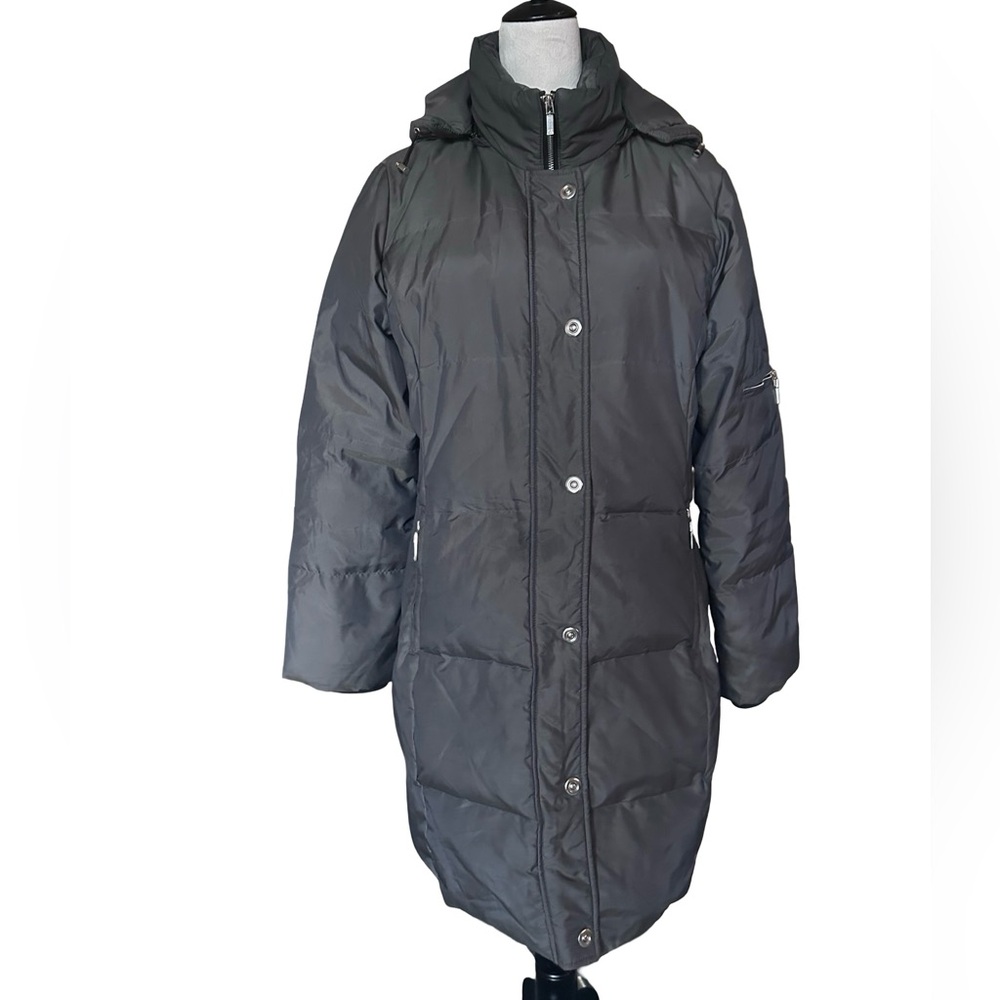 Anne Klein quilted puffer Trench 3/4 Hooded Coat Gray Size L